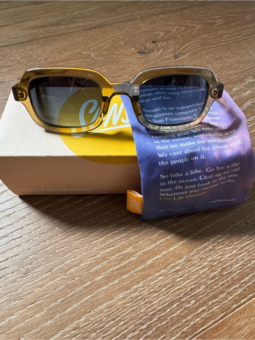 Sunski “Lago” Polarized Amber Translucent Rectangular Sunglasses - Picture 8 of 16